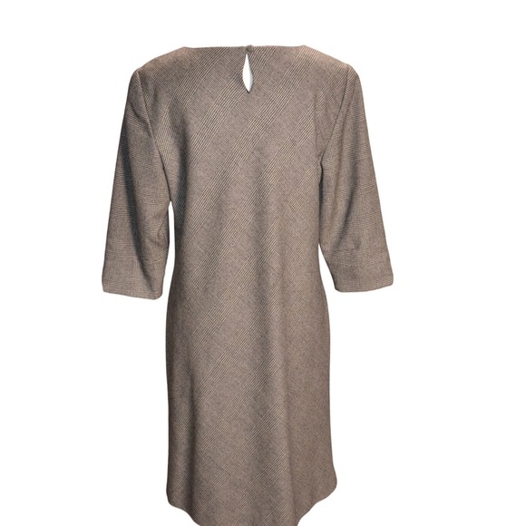 Vintage Wool Houndstooth Shift Dress 3/4 Sleeve Minimalist Classic Luxury Clean - Picture 3 of 7